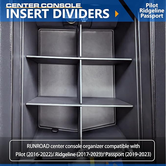 RUNROAD Center Console Organizer for Honda Pilot (2016-2022)/ Ridgeline (2017-2023)/ Passport (2019-2023) Accessories, Armrest Box Insert Dividers