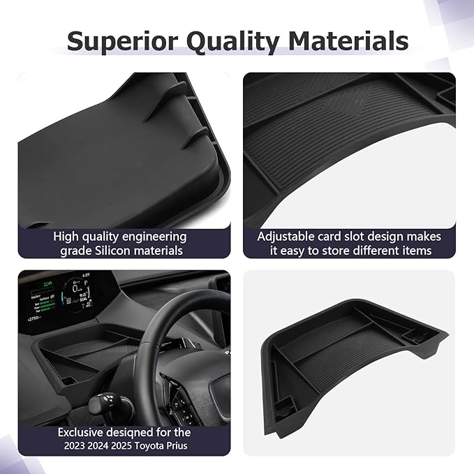 LUWU [Upgrades] 2025 Prius Dashboard Storage Tray Compatible with 2023 2024 2025 2026 Prius Accessories Behind Screen Organizer 2025 Prius Accessories Center Console Box Dash Tray (Silicone)