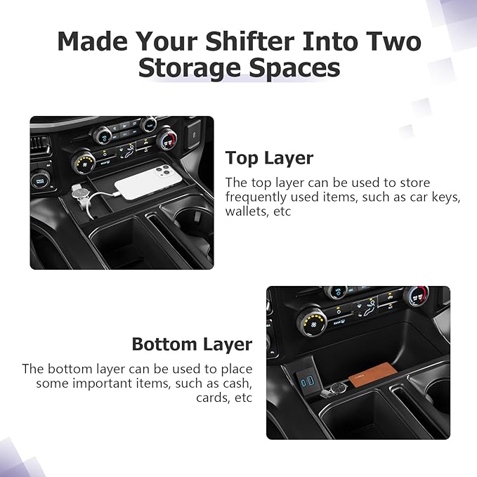 LUWU Center Console Organizer for 2021-2024 2025 Ford F150 & 2022-2024 F150 Lightning XLT Hidden Storage Tray 2025 F150 Accessories w/USB Hole (Fits into The Open Pocket in Front of The Shifter)
