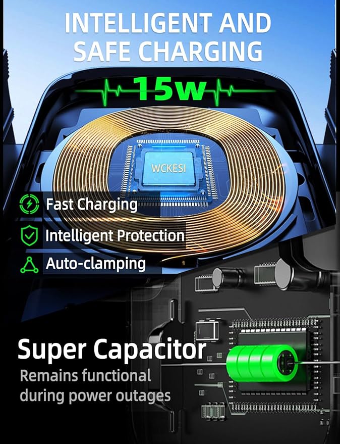 Wireless car Charger Phone Holder Mount for Truck,【10-inch Long arm 】 Pickup Truck Phone Holder Qi2 15W Fast Charging Heavy Duty Truck and Large SUV Windshield/Dashboard,for iPhone Samsung LG