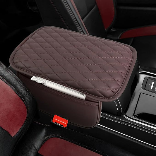 Upgraded Car Center Console Cover,Microfiber Leather Car Armrest Cover Cushion with 2 Storage Bags,Universal Car Armrest Storage Box Car Interior Accessories for Most Vehicles (Brown)