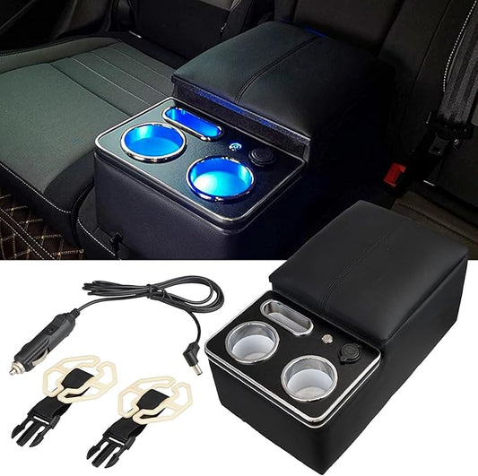 Upgrade Armrest Storage Box with Cup and Phone Holder for Car & Van & Truck Floor Cab Back Bench Seat Center Console Organizer Black