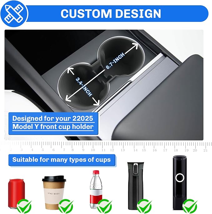 SXCY 2PCS for 2025 Tesla Model Y Accessories [Cup Holder Insert + Wireless Charging Protective Mat] Silicone Cup Holder Limiter for 2025 Model Y Drink Holder Adapter Non-Slip Drink Stopper Stabilizer