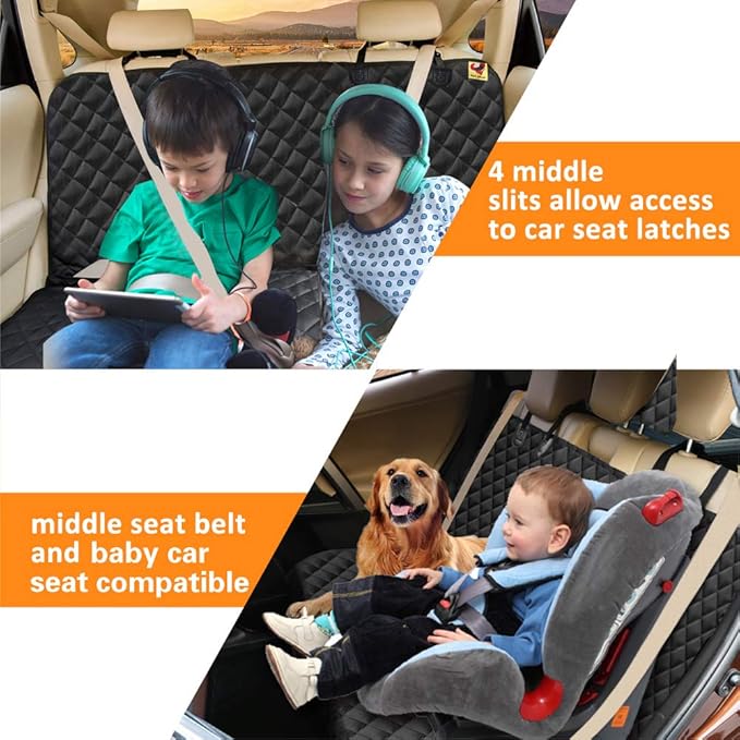 Dog Back Seat Cover Protector, Waterproof Dog Car Seat Covers, Heavy-Duty & Nonslip Backseat Protection for Dogs and Kids, Compatible Pet Car Seat Cover for Cars, Trucks & SUVs