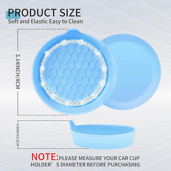 Amooca Car Cup Coaster Universal Non-Slip Cup Holders Bling Crystal Rhinestone Car Interior Accessories 2 Pack Light Blue