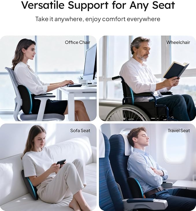 Wigoo 2025 Lumbar Support Pillow for Car [Ergonomic Design, Pressure Relief] Back Cushion for Driving Seat, Back Support Pillow for Car-Office Chair, Fits All Vehicles (Black 1-Pack)