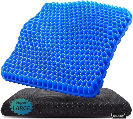 Gel Seat Cushion for Long Sitting Pressure Relief(Super Large&Thick) -Wheelchair Cushion for Pressure Sores - Coccyx,Sciatica & Tailbone Pain Relief Cushion- Non-Slip Butt Pillow for Office, Home, Car