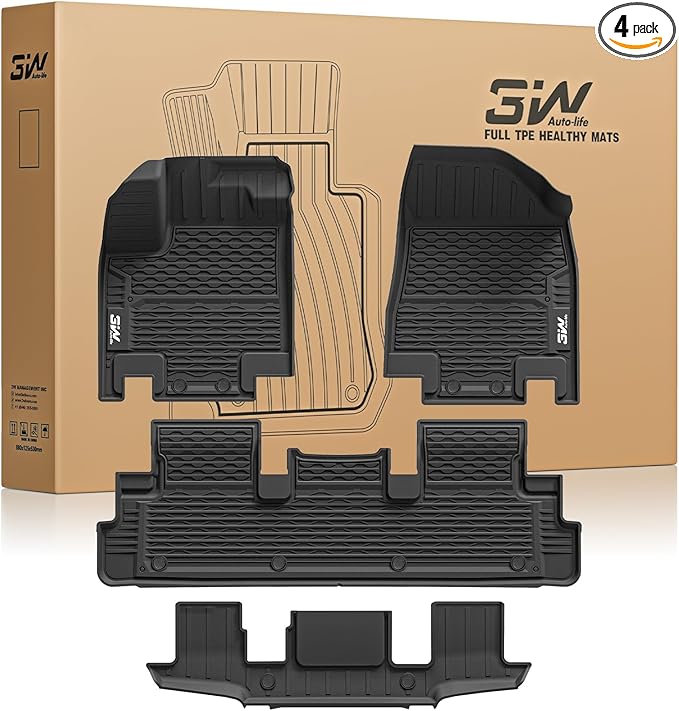 3W Floor Mats for Nissan Pathfinder 2022 2023 2024 2025 (Only fit 7 Passenger Models), 3 Rows,TPE All Weather Protection Car Floor Liners Accessory,Black