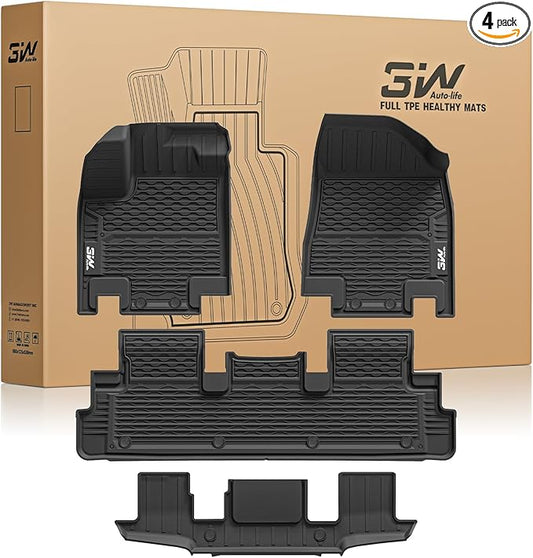 3W Floor Mats for Nissan Pathfinder 2022 2023 2024 2025 (Only fit 7 Passenger Models), 3 Rows,TPE All Weather Protection Car Floor Liners Accessory,Black