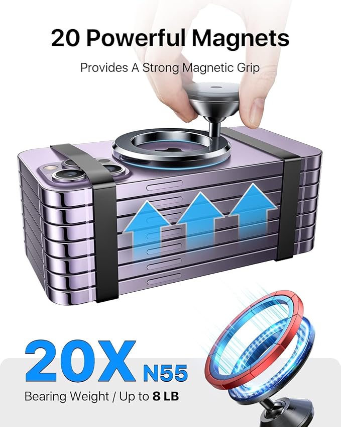 andobil for Magsafe Car Mount [20 Strongest Magnets & Upgraded 3M Adhesive] Dashboard Magnetic Car Phone Holder for iPhone 17 Pro Max 16 15 14 13 12 Cell Phone Holder Car for Samsung Galaxy S25/S24