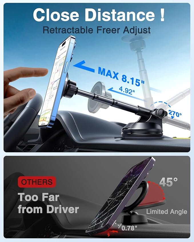 【2025 Military-Grade】VANMASS for MagSafe Car Mount【Upgraded Strongest Magnetic&Suction】Phone Holder Cell Stand for Dashboard Windshield Vent,Tesla Truck Cradle for iPhone 17 Pro Max 16 15 14 13 12 Air