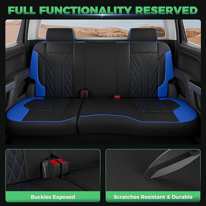 for Chevy Silverado GMC Sierra Waterproof Seat Covers, Crew Cab 1500 2014-2018, 2500HD 3500 HD 2015-2019, Truck Protectors Accessories Full Set, Black Blue