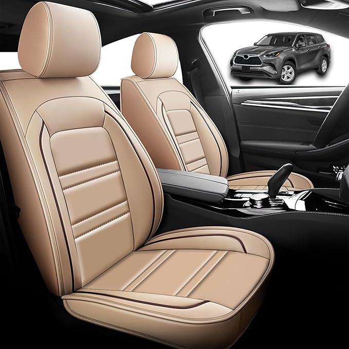 Seat Cover for Toyota Highlander 2001-2025 | Car Seat Covers Front Seats, Waterproof Seat Protectors, Automotive Front Seat Covers (Front Seat, Beige)