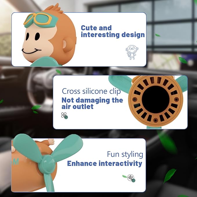 2Pcs Pilot Car Air Fresheners, Cute Rabbit Car Vent Clip Air Freshener with 8 Fragrant Tablets Automotive Air Outlet Fan Diffuser, Automotive Interiors Vent Decoration (Monkey+Rabbit)