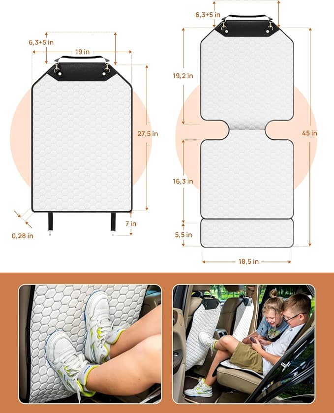 Owleys Premium Leather Car Seat Protector for Child Car Seat Cover from Dirt Scratches (White Set Kick Mat+Seat Protector)