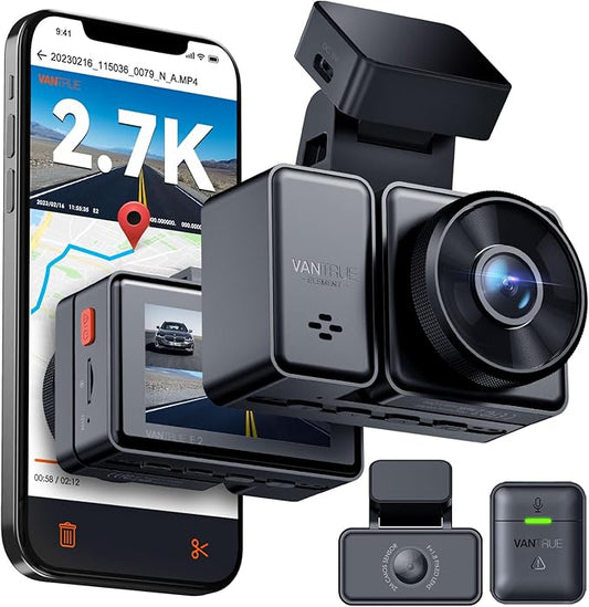 Vantrue E2 Dash Cam Front and Rear, 2.7K Upgrade Rear Cam, Dual STARVIS, 2.7K + 2.7K Dash Camera for Cars, Voice Control, WiFi, GPS, Night Vision, 24H Parking Mode, G-Sensor, 2.45" IPS, Support 512GB
