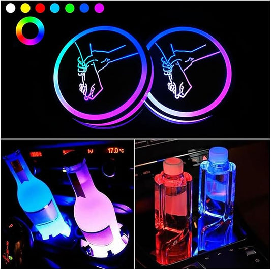 2PCS LED Cup Holder Lights for Car,7 Colors Changing USB Charging Cup Holder Insert Coasters,LED Car Coasters,Luminescent Cup Pad Interior Atmosphere Lamp Decoration Light