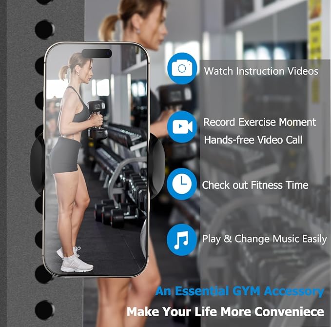 TONDA Magnetic Phone Holder for Gym, Adjustable Gym Phone Mount Holder,Super Magnets, 360 Adjustable Compatible with 4-7" Cell Phones, Gym Accessorie Essential Gifts for Men Women