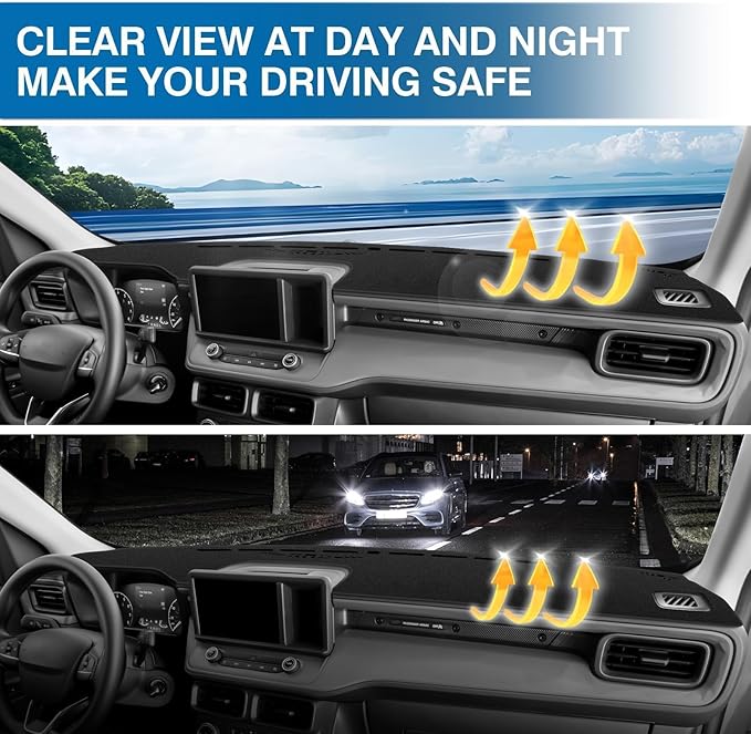 KUST Car Dash Cover for Ford Maverick 2022-2024 2025 2026 (Hybrid)(XL, XLT, Lariat) Polyester Dashboard Cover Non-Slip Center Interior Accessories for Maverick Sunshade No Glare Black