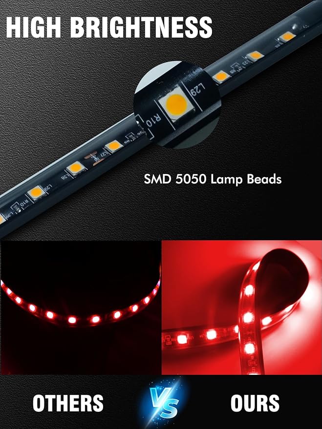8 Pcs Car Led Light Strip IP67 Waterproof 11" Flexible Led Lights Underglow 12V for Car Motorcycle Boat Golf Cart Interior Exterior Decoration - Red