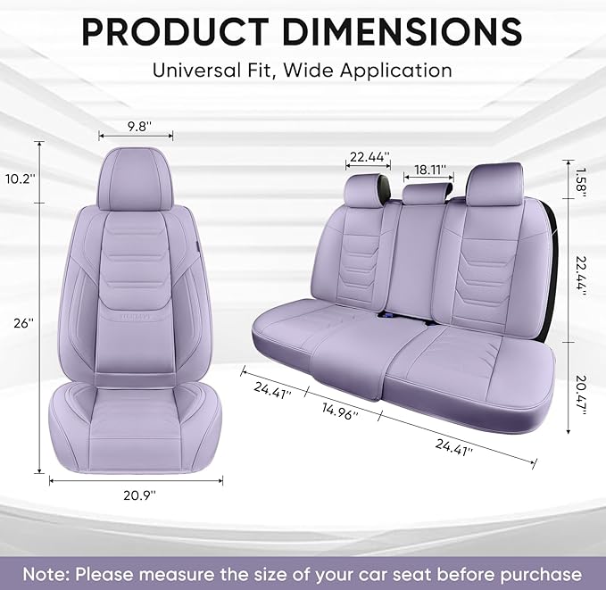 Leather Car Seat Covers Full Set with Lumbar Support, Waterproof Car Seat Cover, Universal Seat Covers for Cars, Trucks, SUVs, Sedans, Airbag Compatible, Front Pair and Rear, Purple