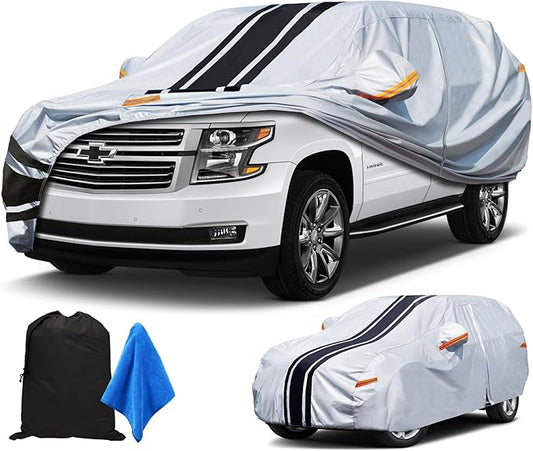 [2025 Upgrade] Heavy Duty 10-Layer SUV Car Cover Waterproof All Weather. Outdoor Full Exterior Covers for Chevrolet Tahoe, BMW X7, Dodge Durango, etc. Size A13 (Length 202 to 207 inch)