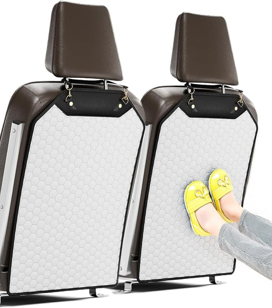 Owleys Kick Mat Back Seat Protector - Car Back Seat Cover for Kids Feet - Waterproof & Sturdy Protector for Upholstery from Dirt, Mud, Scratches and Stain (White 2 pcs)