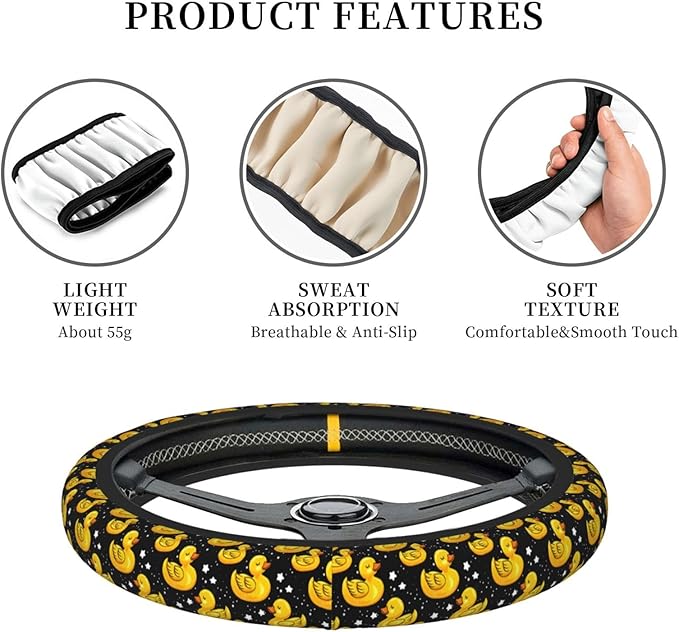 Yellow Ducks Steering Wheel Cover for Women Girls, 15 Inches Anti-Slip Steering Wheel Cover for Auto Truck SUV