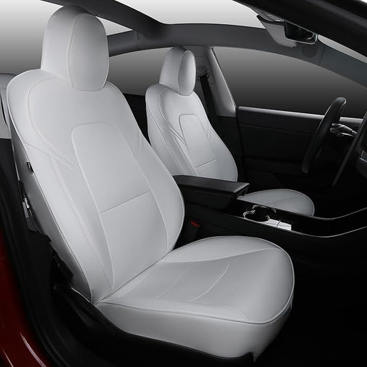 Suitable for Tesla Model 3 Seat Covers, Waterproof Faux Leather Car Seat Covers Full Set forTesla Model 3 2023 2022 2021 2020 2019 2018 2017 (White)