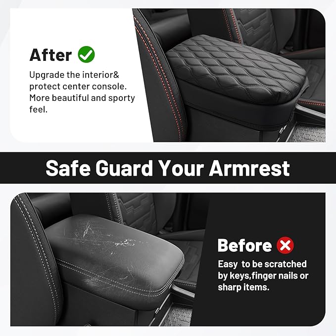 Autorder Center Console Cover for Nissan Frontier 2022-2025 2026 Accessories Armrest Cushion Cover Nappa Leather Middle Console Covers Frontier Console Cushion Pad Anti-Scratch
