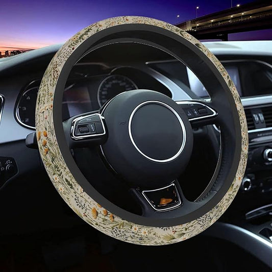 Steering Wheel Cover, Retro Wildflowers Flowers Steering Wheel Cover for Women Men Universal 15 Inch Steering Wheel Protector Fit Auto SUV Sedan Vans Trucks