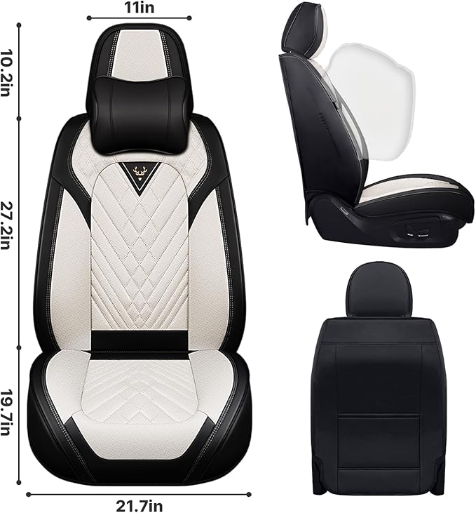 Car Seat Covers,Waterproof Nappa Leather Automotive Seat Covers Full Set for Cars SUV Truck Sedan,Universal Anti-Slip Seat Protector Breathable Seat Cover (2 Seat-Headrest,Black&White)