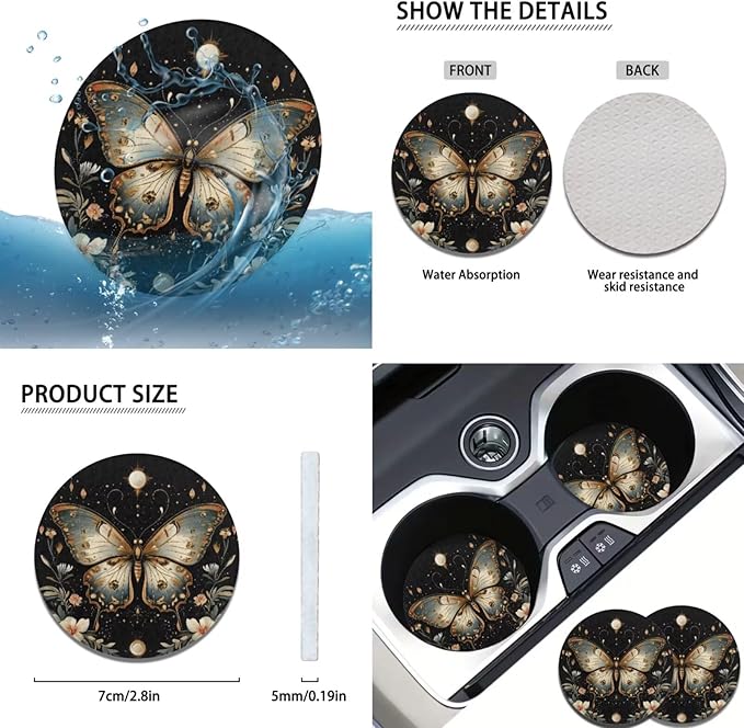 Flower Car Accessories 6 Pcs Sets Butterfly Car Steering Wheel Cars Interior Decor Handbrake Cover Cup Coaster Fit for SUV Truck Vans