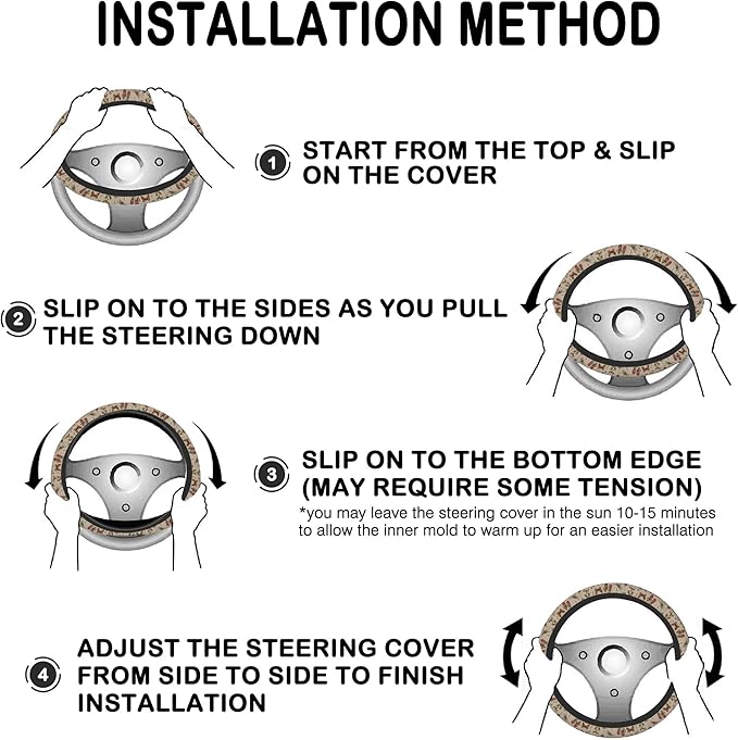 Woodland Fern Mushroom Steering Wheel Cover for Women, Anti-Slip Car Steering Wheel Cover with 2 Pcs Cup Holders Neoprene Breathable Car Accessories Universal 15 Inch Auto Interior Decor