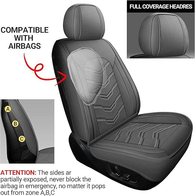 AOOG Leather Car Seat Covers Universal fit Most Sedans SUV Trucks, (Full Set, Grey)