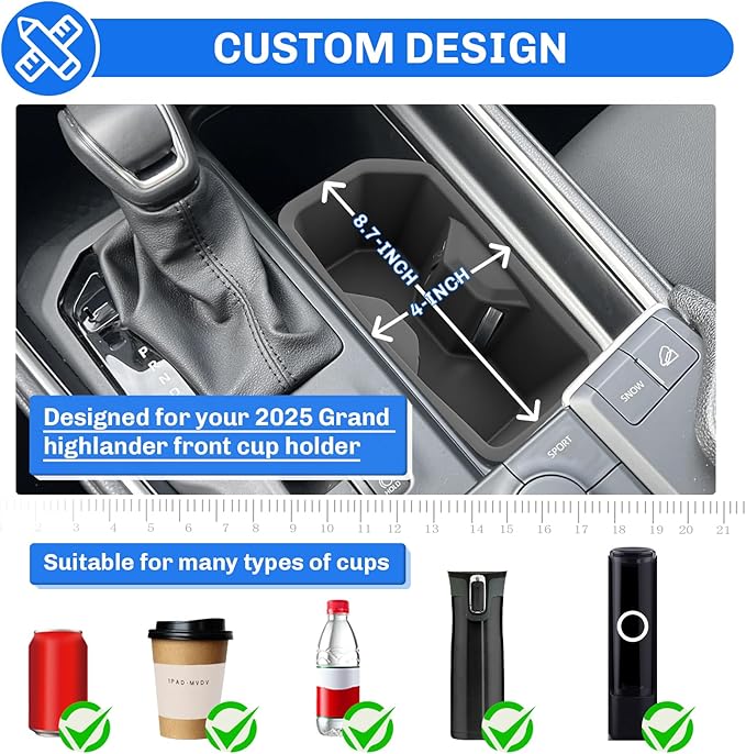 SXCY for 2024 2025 2026 Toyota Grand Highlander Accessories Cup Holder Insert Silicone Cup Holder Limiter for 2025 2026 Toyota Grand Highlander Drink Holder Adapter Non-Slip Drink Stopper Stabilizer