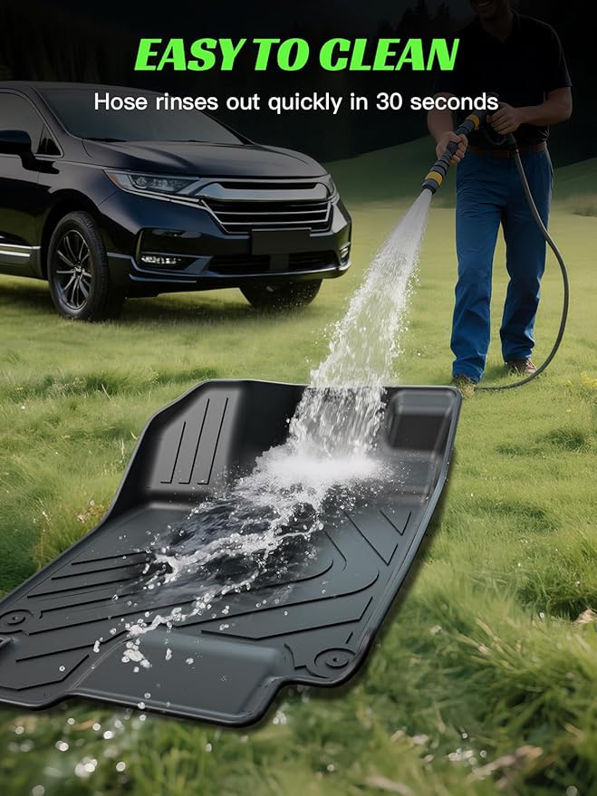 TPE Floor Mats & Trunk Mat for Honda Odyssey 2018-2026 Mini Passenger Van, All Weather Car Floor Liners-1st & 2nd & 3rd Row & Cargo Mat Full Set,Durable, Odorless, Easy to Clean (5-Piece Set, Black)