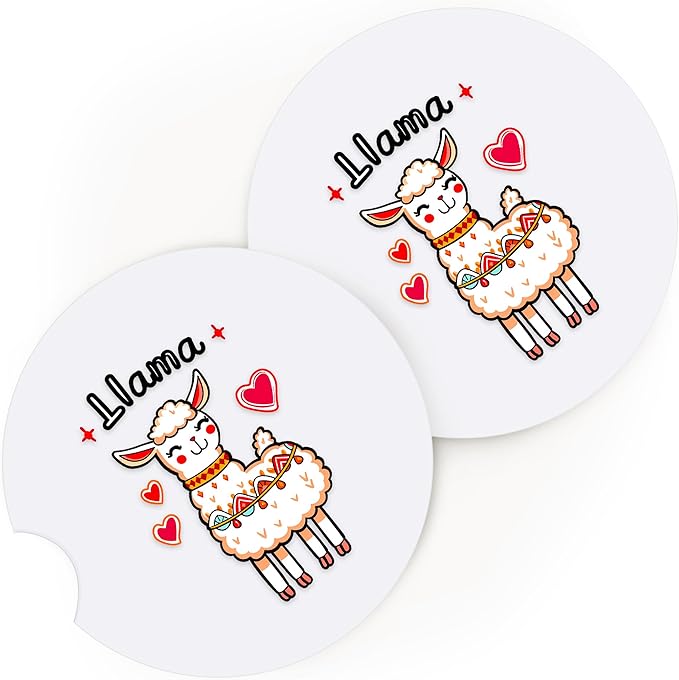 2 Pack Llama Car Cup Holder Coaster, Cute Car Interior Accessories Drink Coaster for Women & Men, Llama Lovers Themed Gifts Stuff Accessories Things Merchandise Items!