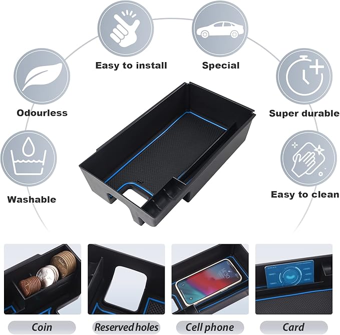 SKTU (Update) Compatible with 2021 2022 2023 2024 Toyota Venza Center Console Organizer 2024 2023 2022 2021 Toyota Venza Accessories ABS Black Materials Tray Armrest Secondary Storage Box (Blue)