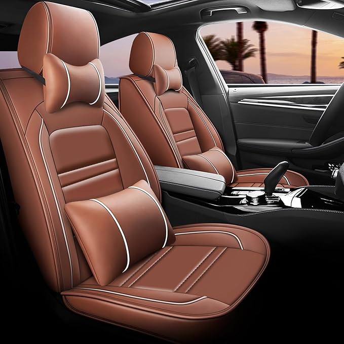 Seat Cover for Ford f150 2003-2025 | 5-Seats Seat Covers, Waterproof Seat Protectors, Automotive Seat Covers (Full Set with Pillow,Coffee)