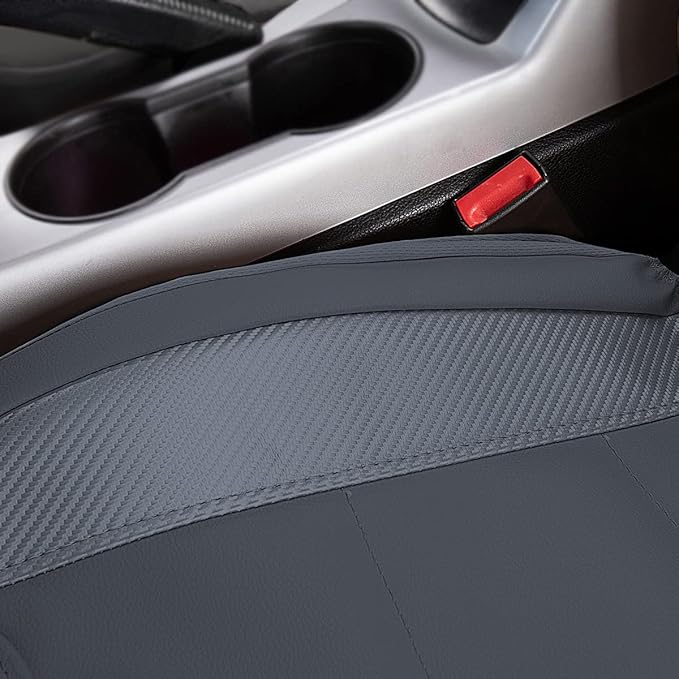 Flying Banner car seat Covers Protects Water Proof Faux Leather Carbon Fiber Front and Rear Bench Split 40/60 50/50 60/40(Gray Gray, Full Set - 8PCS)