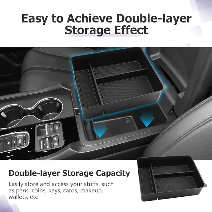 LUWU 2026 Passport Center Console Organizer Compatible with 2024 2025 2026 Honda Passport & 2023 2024 2025 Pilot & 2024 2025 Ridgeline Accessories Armrest Console Organizer Armrest Insert Tray (Black)