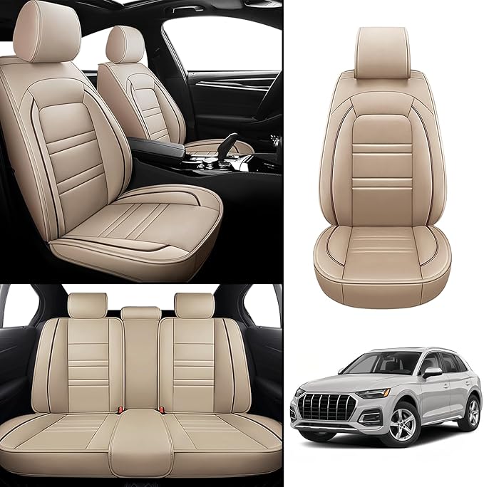 Seat Covers for Audi q5 2009-2025 | 5-Seats Leather Seat Covers, Easy to Install Automotive Seat Covers Full Set (Full Set, Beige)