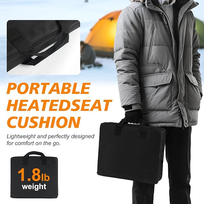 Portable Heated Seat Cushion 10000mAh Heated Stadium Seat Cushion Foldable Heated Seat Pad 3-Level Adjustable Temperature USB Powered and Lightweight for Outdoor Camping (Power Bank Included)