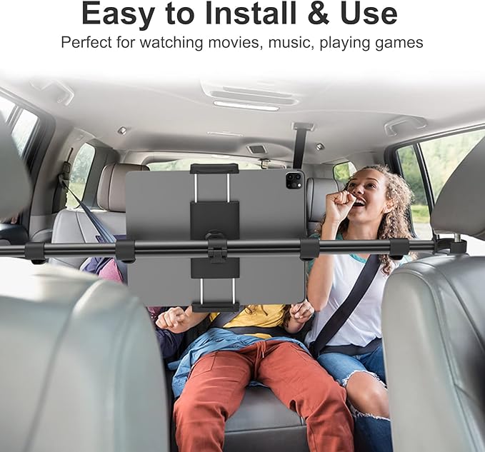 Car Headrest Tablet Holder, [Stretchable 32.67 inch Arm] Between Seat Tablet Mount for Car, Anti-Shake Backseat Phone Mount for Kids Fits iPad Pro 12.9 13 Air Mini, Galaxy Tabs, 4-13" Devices