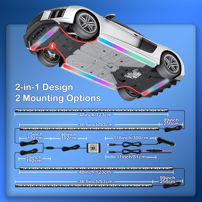 Underglow Car Lights, 4 pcs RGB-IC Smart LED Lights with APP and Remote Control, 16 Million Colors DIY Sound Active Function Music Mode, Underglow Kit for Car, SUVs, Trucks (Dream Color)