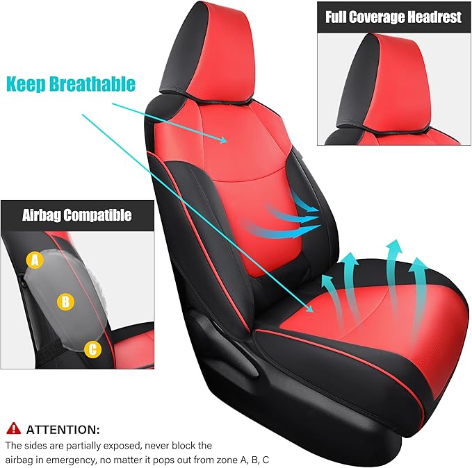 AOOG Leather Car Seat Covers Fit RAV4, Waterproof Faux Leather Seat Covers Custom Fit for Toyota RAV4 2019 2021 2022 2023 LE,XLE,XLE Premium, Limited (Full Set, Black&Red)