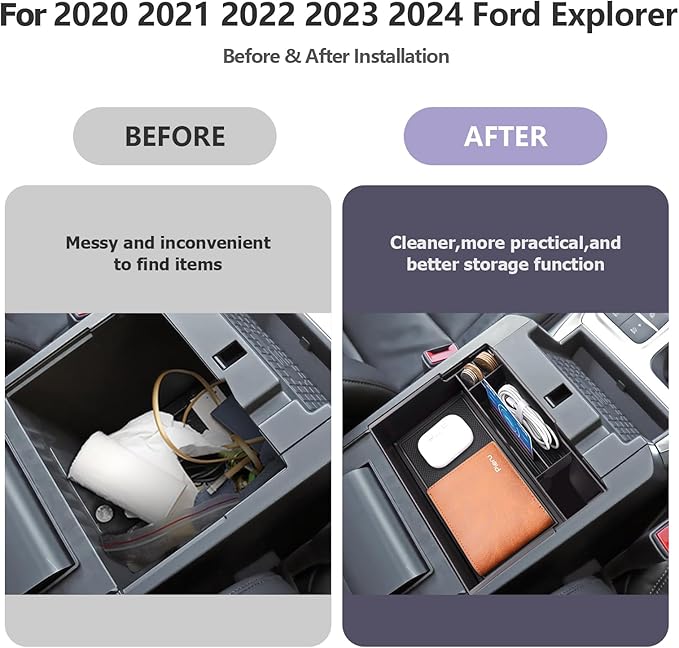 LUWU for Ford Explorer Accessories Center Console Organizer 2020-2024 Ford Explorer XLT/Limited/Active/ST-Line/ST/Platinum Armrest Organizer Insert Tray Ford Explorer Armrest Console Organizer (Black)