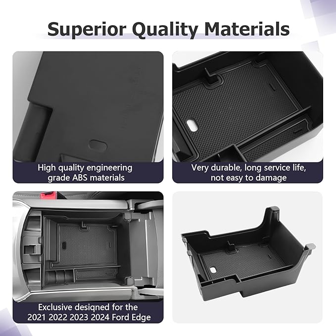LUWU Center Console Organizer for 2021 2022 2023 2024 2025 Ford Edge Accessories Edge SE/SEL/ST-Line/Titanium/ST Armrest Storage Box Armrest Console Organizer(Black)