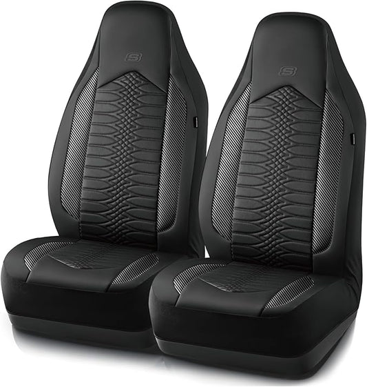Skechers Memory Foam Car Seat Covers, Leather High Back Seat Covers Quilting Design,Waterproof Sports Car Seat Covers Front Seats,Airbag Compatible, Universal Fit for Most Cars, SUVs,Trucks,Black